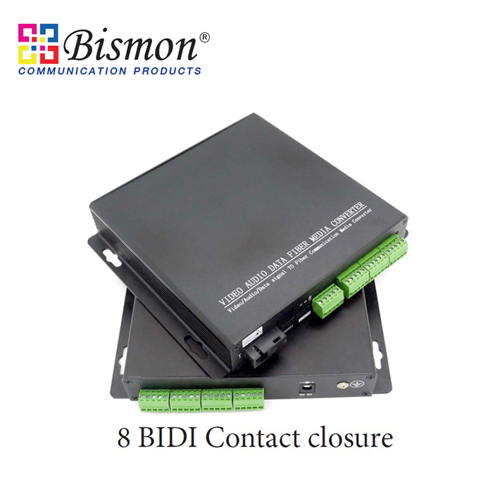 8-CH-BIDI-contact-closure-to-Fiber-optic-Single-fiber-20KM-SM-FC-Connector-pair